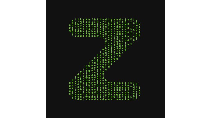 Zanagrams logo is a capital Z comprised of many small green letters on a black background